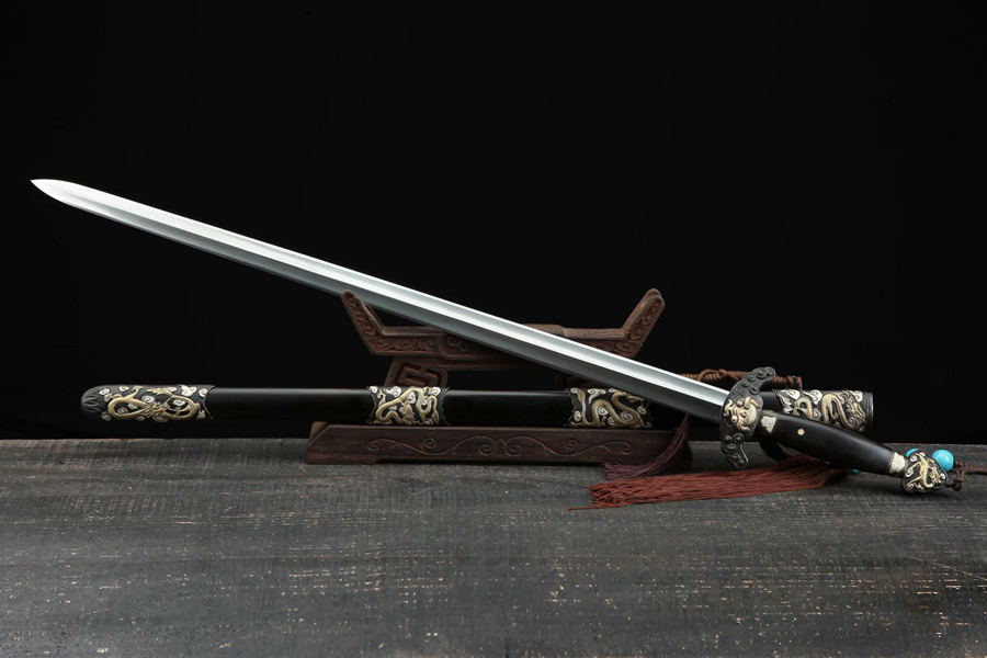 三色铜“青龙刀盘”武士刀（黑檀