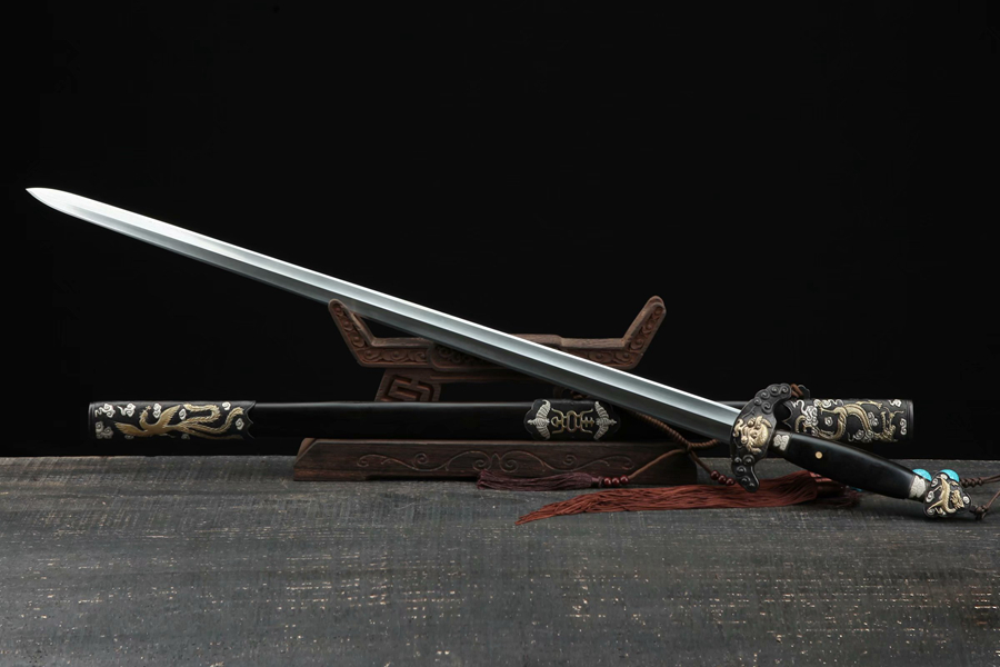 三色铜“青龙刀盘”武士刀（黑檀
