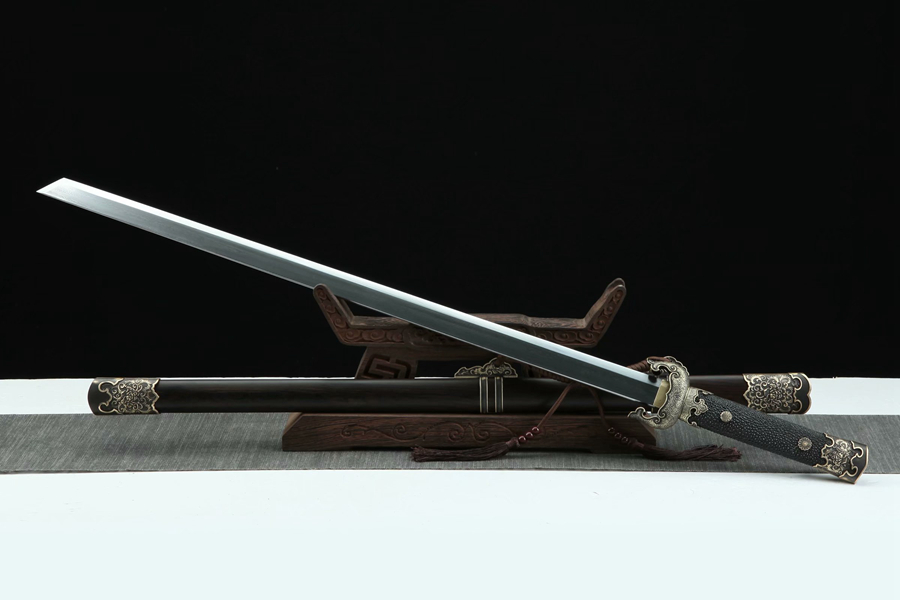 三色铜“青龙刀盘”武士刀（黑檀