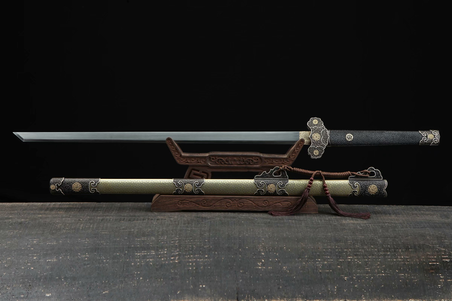 三色铜“青龙刀盘”武士刀（黑檀