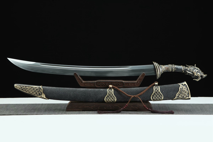 三色铜“青龙刀盘”武士刀（黑檀