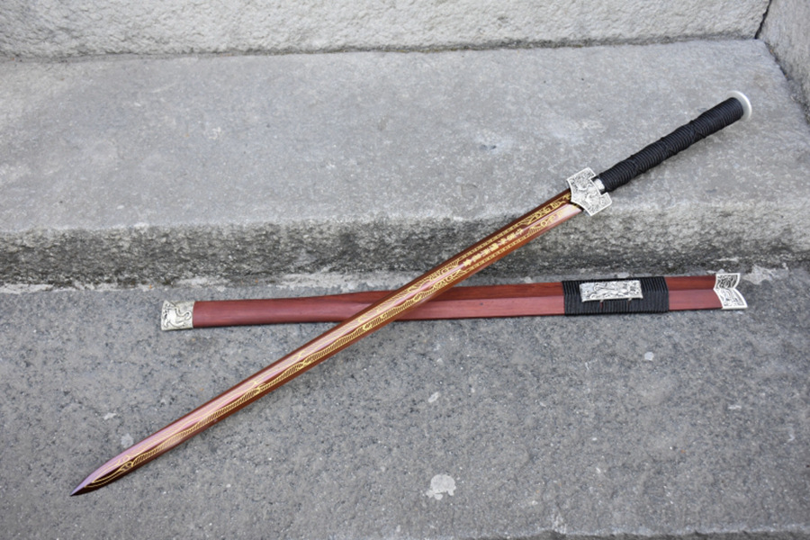 三色铜“青龙刀盘”武士刀（黑檀