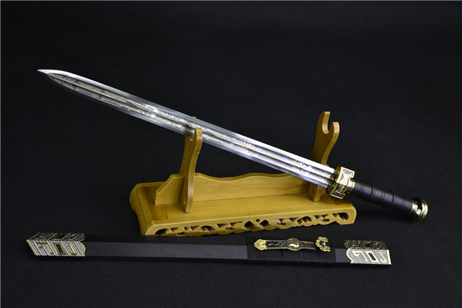 三色铜“青龙刀盘”武士刀（黑檀