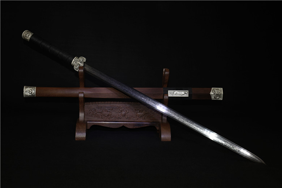 三色铜“青龙刀盘”武士刀（黑檀