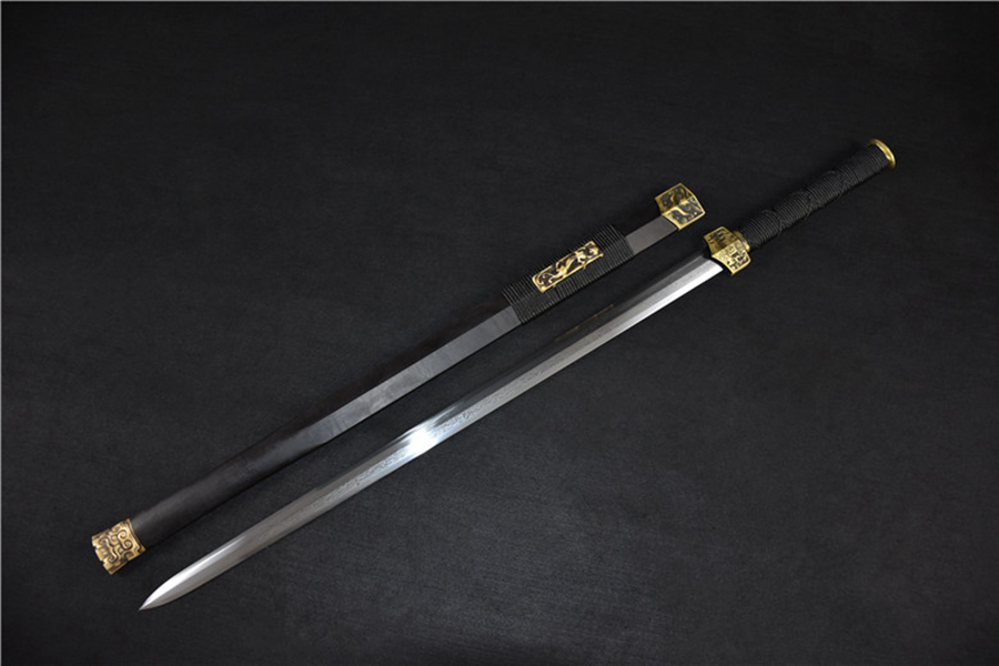 三色铜“青龙刀盘”武士刀（黑檀