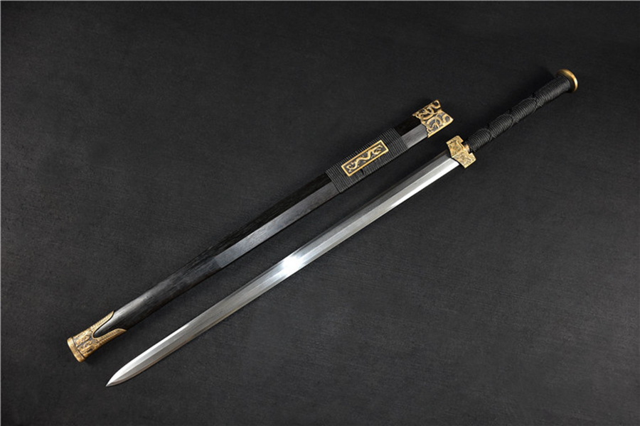 三色铜“青龙刀盘”武士刀（黑檀