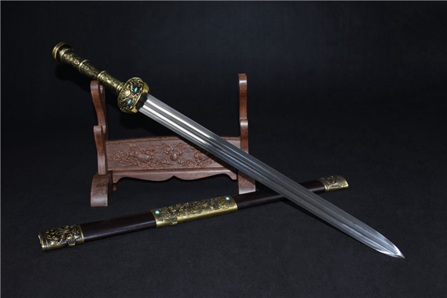 三色铜“青龙刀盘”武士刀（黑檀