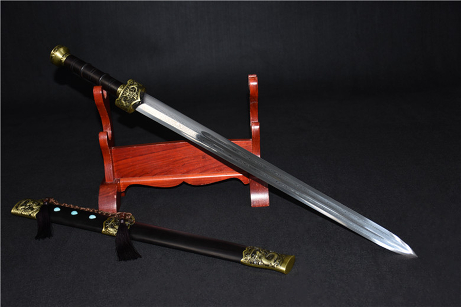三色铜“青龙刀盘”武士刀（黑檀