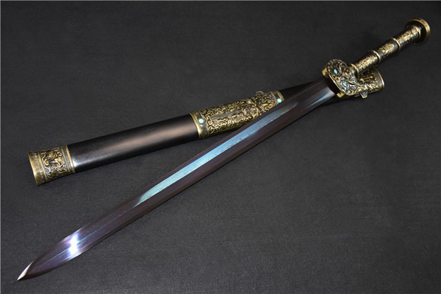 三色铜“青龙刀盘”武士刀（黑檀