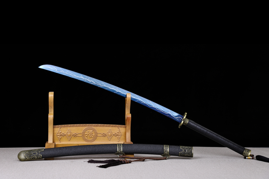 三色铜“青龙刀盘”武士刀（黑檀