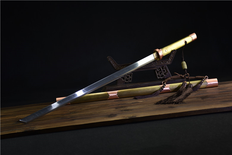 三色铜“青龙刀盘”武士刀（黑檀