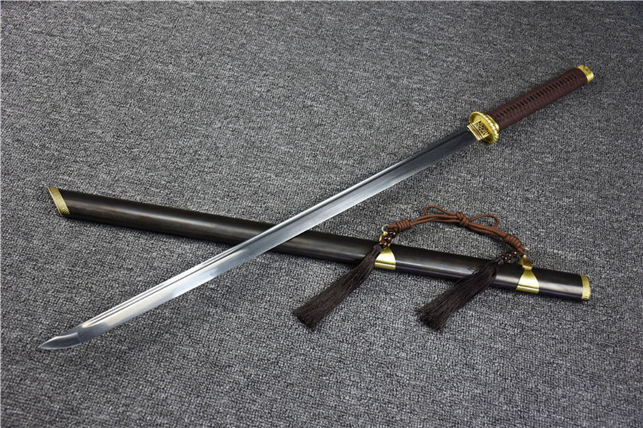 三色铜“青龙刀盘”武士刀（黑檀