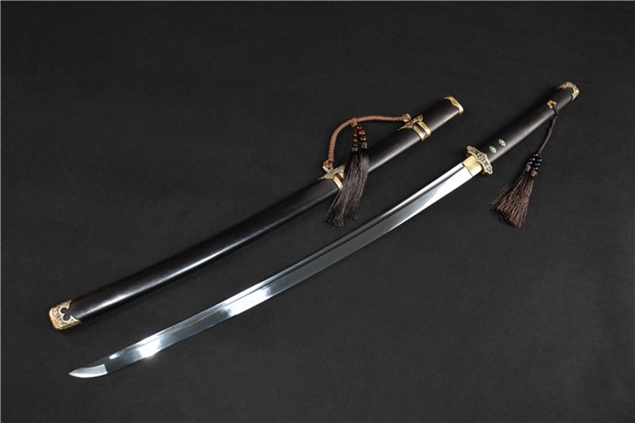 三色铜“青龙刀盘”武士刀（黑檀