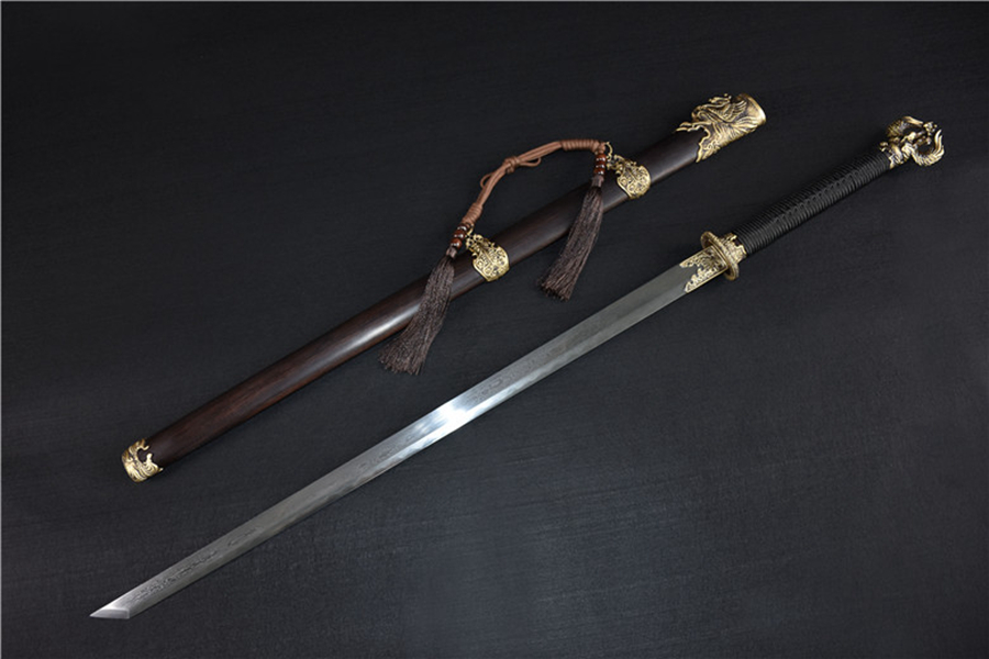 三色铜“青龙刀盘”武士刀（黑檀
