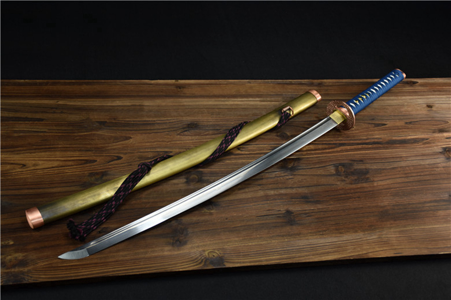 三色铜“青龙刀盘”武士刀（黑檀