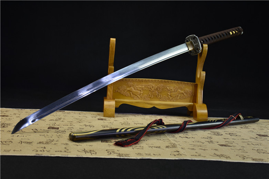 三色铜“青龙刀盘”武士刀（黑檀