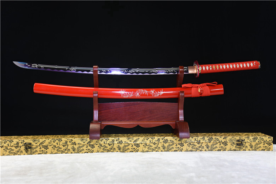 三色铜“青龙刀盘”武士刀（黑檀