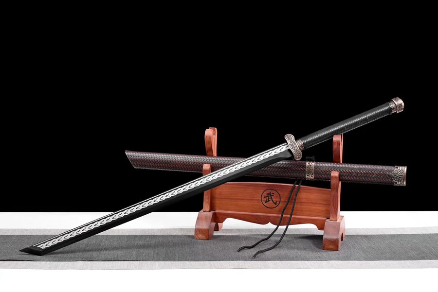 三色铜“青龙刀盘”武士刀（黑檀