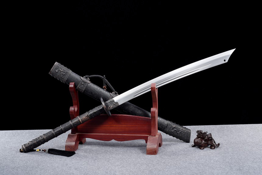 三色铜“青龙刀盘”武士刀（黑檀