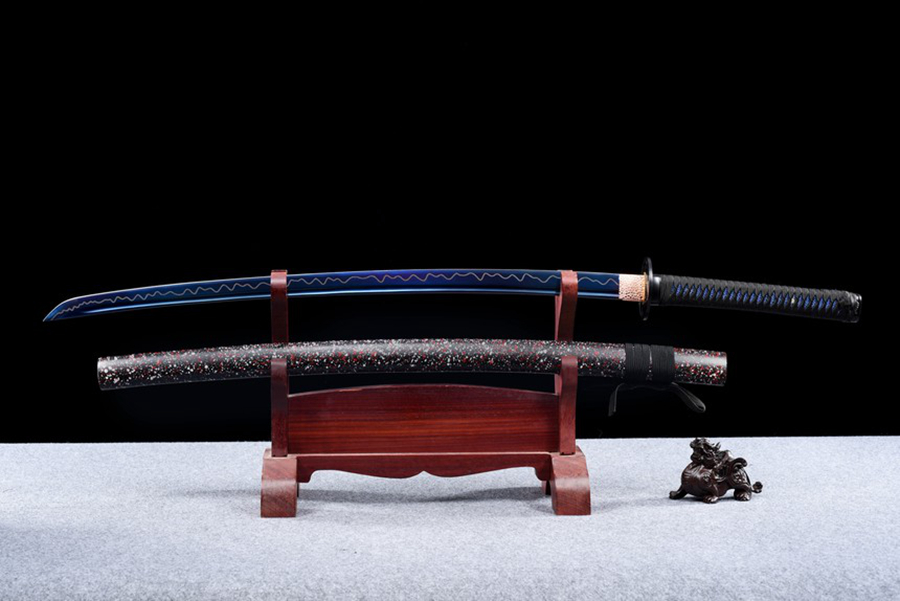 三色铜“青龙刀盘”武士刀（黑檀