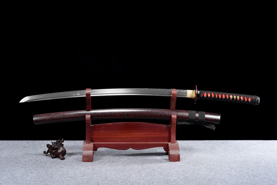 三色铜“青龙刀盘”武士刀（黑檀