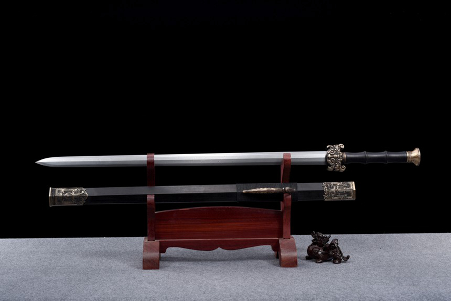 三色铜“青龙刀盘”武士刀（黑檀