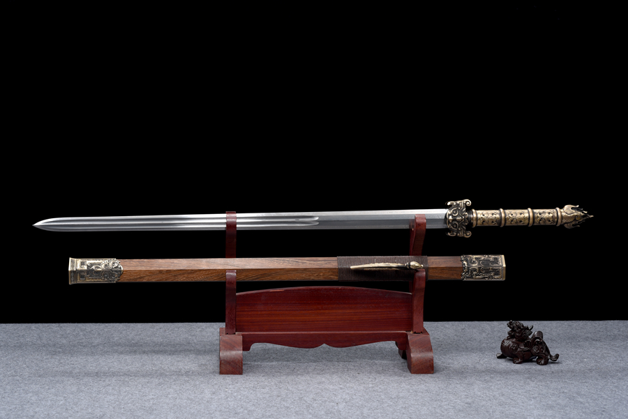三色铜“青龙刀盘”武士刀（黑檀