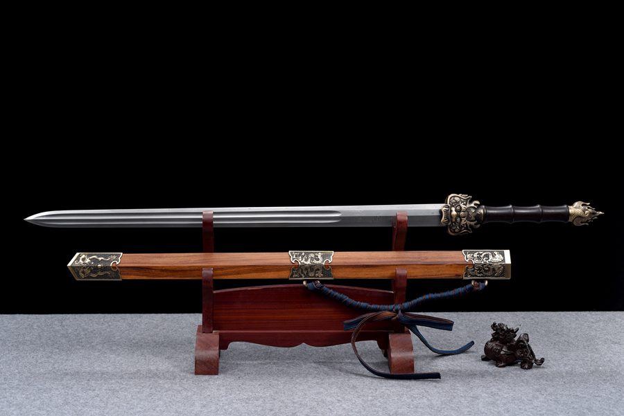 三色铜“青龙刀盘”武士刀（黑檀