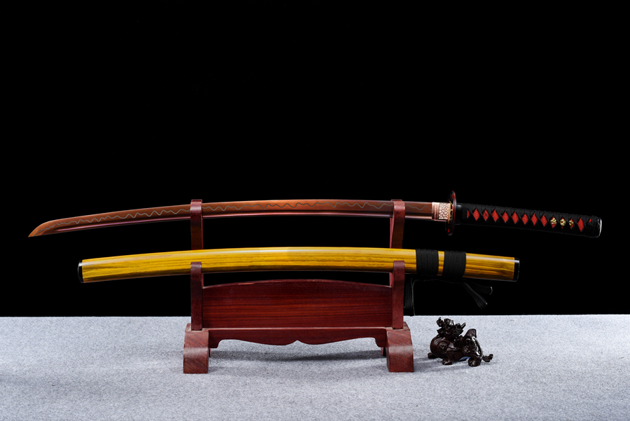 三色铜“青龙刀盘”武士刀（黑檀