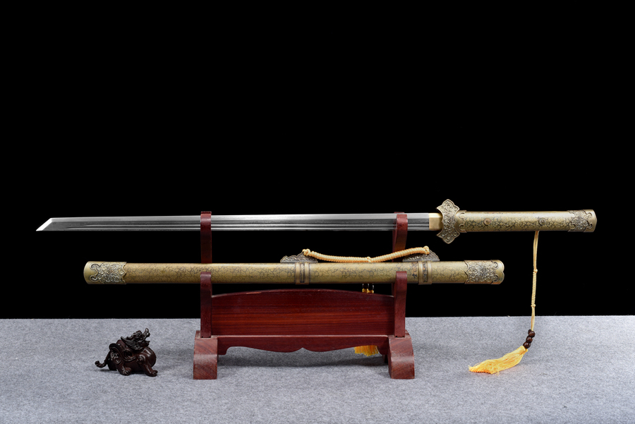 三色铜“青龙刀盘”武士刀（黑檀