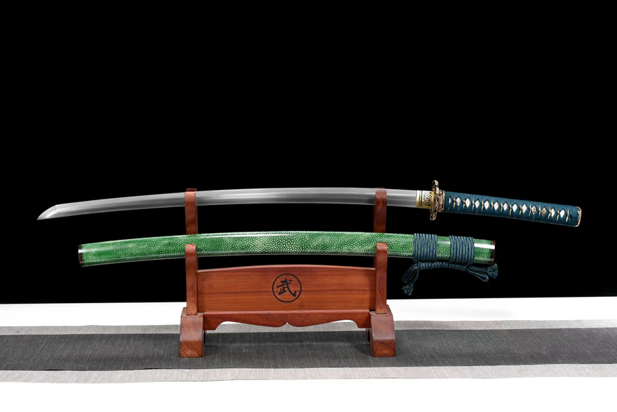 三色铜“青龙刀盘”武士刀（黑檀