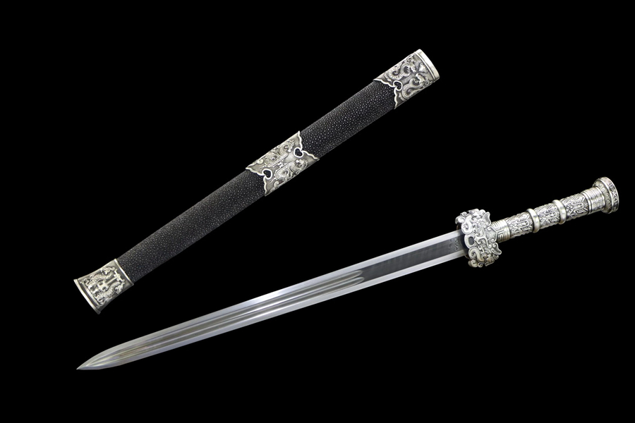 三色铜“青龙刀盘”武士刀（黑檀