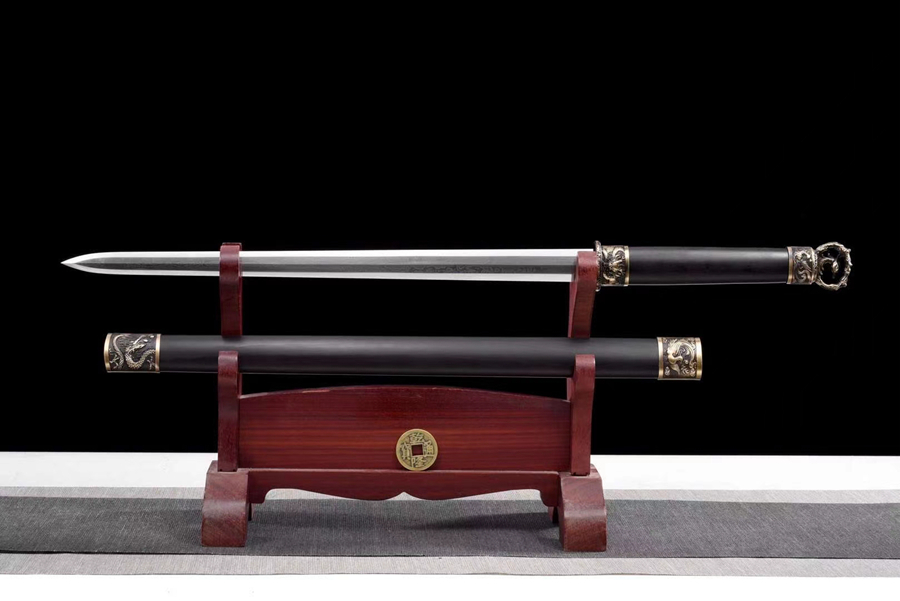 三色铜“青龙刀盘”武士刀（黑檀