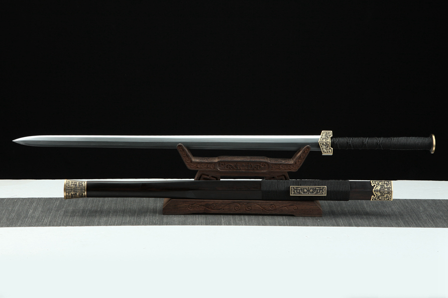 三色铜“青龙刀盘”武士刀（黑檀