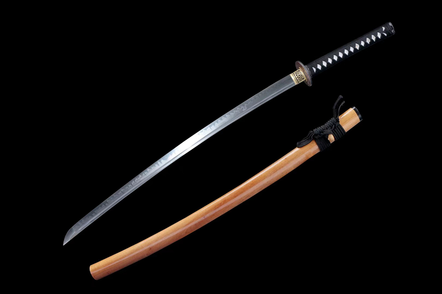 三色铜“青龙刀盘”武士刀（黑檀