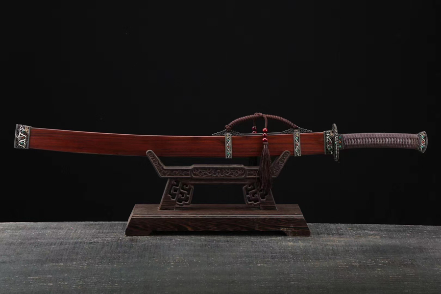 三色铜“青龙刀盘”武士刀（黑檀