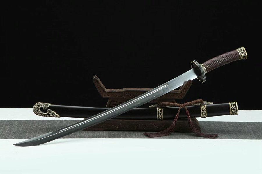 三色铜“青龙刀盘”武士刀（黑檀