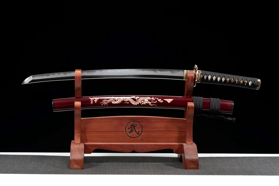 三色铜“青龙刀盘”武士刀（黑檀
