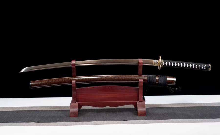 三色铜“青龙刀盘”武士刀（黑檀