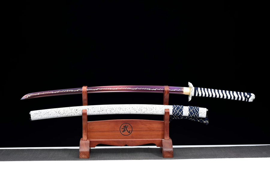 三色铜“青龙刀盘”武士刀（黑檀