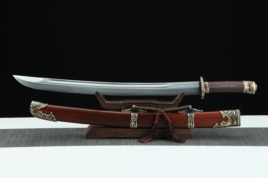 三色铜“青龙刀盘”武士刀（黑檀