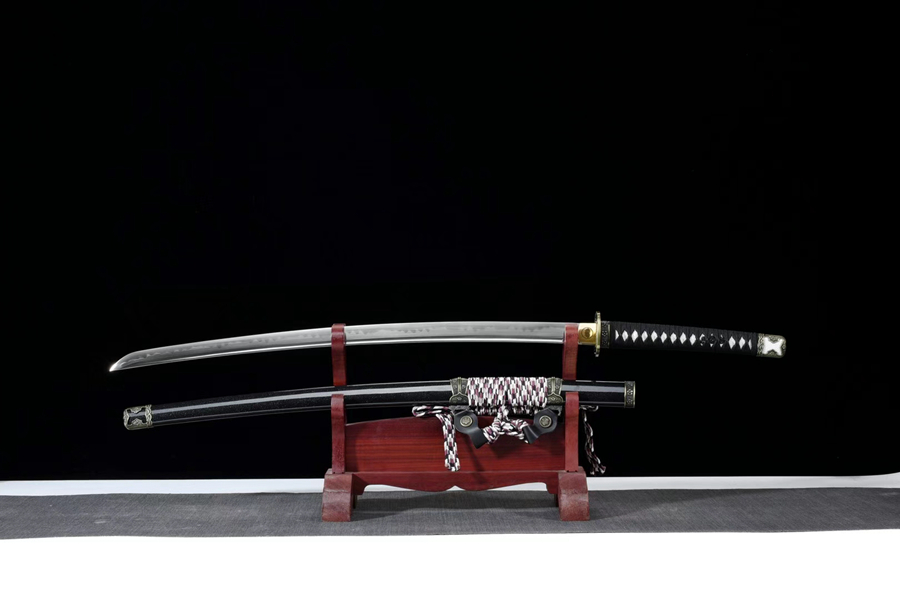 三色铜“青龙刀盘”武士刀（黑檀