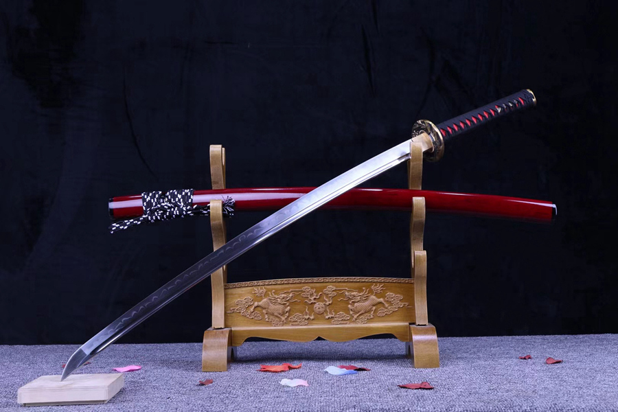 三色铜“青龙刀盘”武士刀（黑檀