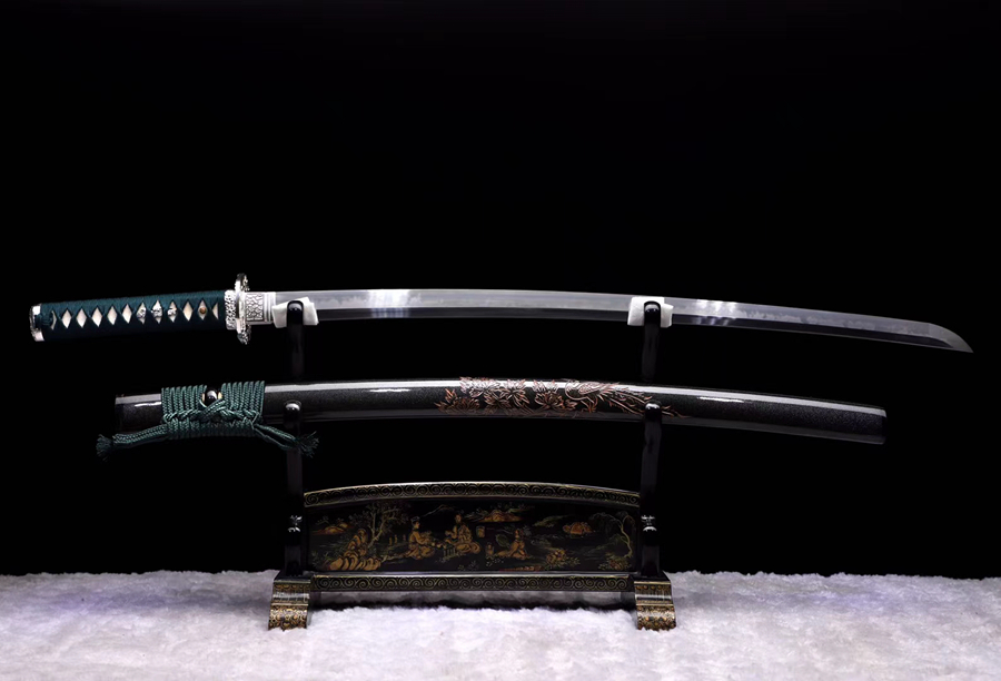 三色铜“青龙刀盘”武士刀（黑檀