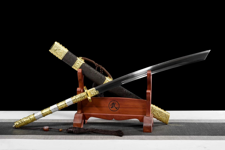 三色铜“青龙刀盘”武士刀（黑檀