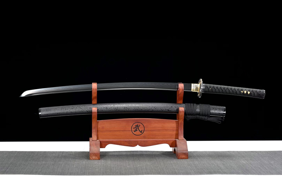 三色铜“青龙刀盘”武士刀（黑檀