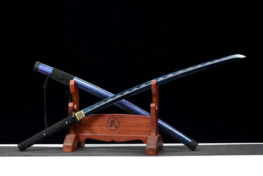 三色铜“青龙刀盘”武士刀（黑檀