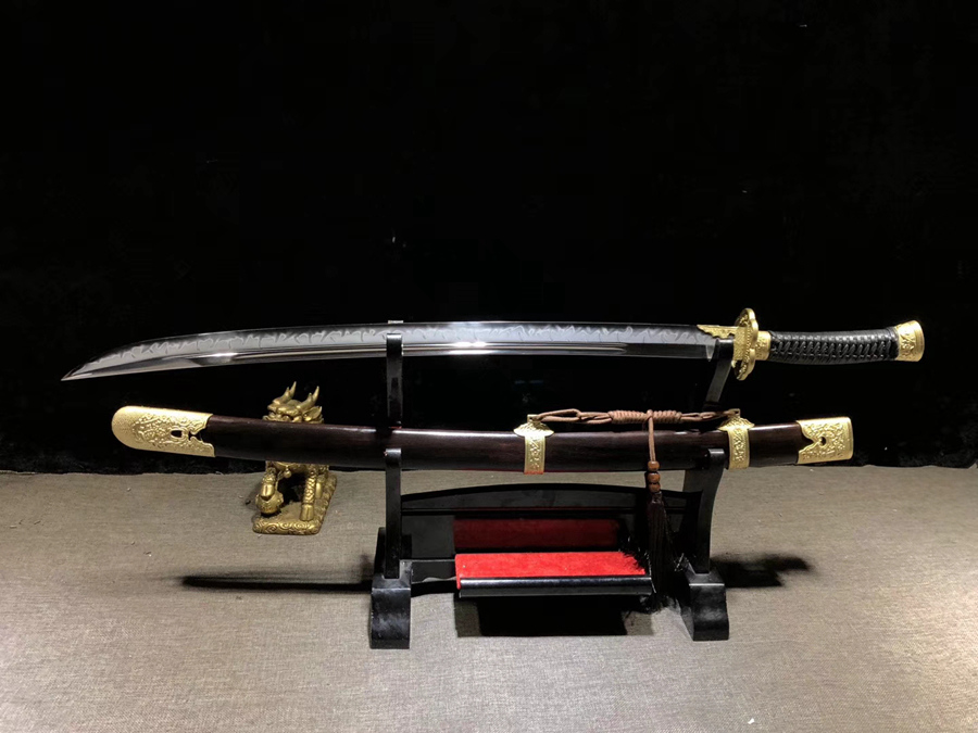 三色铜“青龙刀盘”武士刀（黑檀