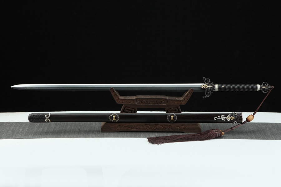 三色铜“青龙刀盘”武士刀（黑檀