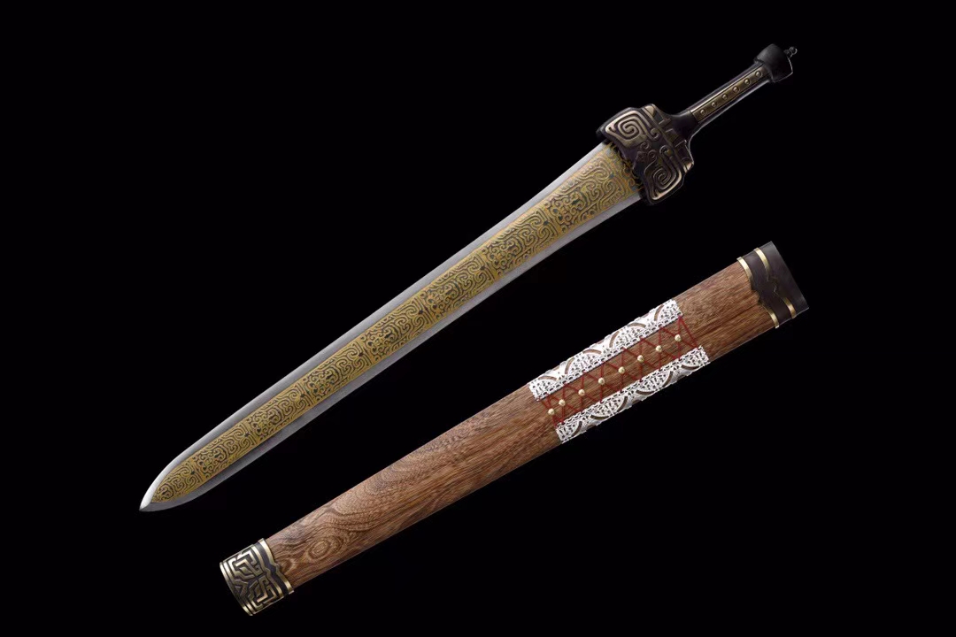 三色铜“青龙刀盘”武士刀（黑檀
